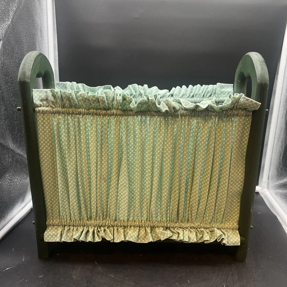 VTG Curtain Magazine Holder Hearts Ditsy Floral Cottagecore Decor Green Ruffle